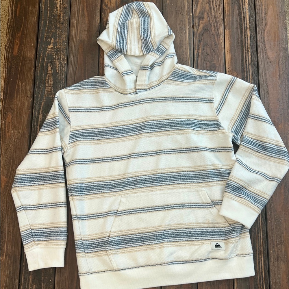 Quiksilver White and Blue Striped Hoodie